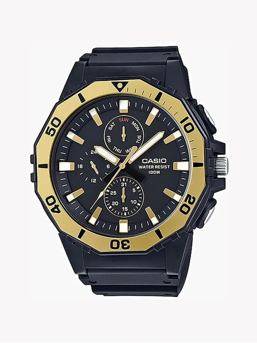 Casio Chronograph in Black and Gold Rotating Bezel MRW-400H NWT NIB IOB
